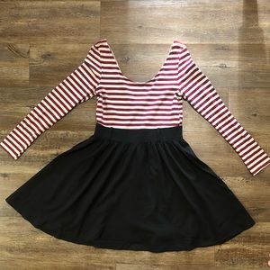 Red and white striped dress with black skirt
